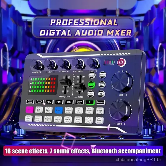 Mixer de Áudio, Placa de Som ao Vivo SINWE e Interface de Áudio com Efeitos de Mixer DJ e Troca de Voz, Equ