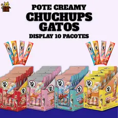 ChuChups Patê Cream Petisco Para Gatos Snack Cremoso - Display 10 Pacotes com 4 Sachês de 15g Cada