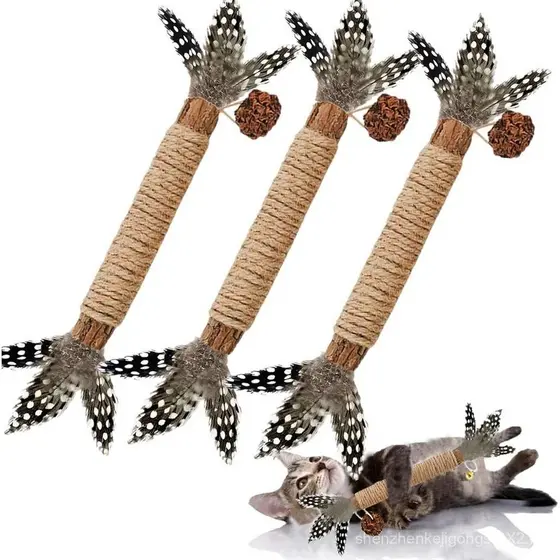 Brinquedos para Gatos, Pacote com 3 Brinquedos de Penas de Silvervine para Gatos, Varinhas Mastigar para Filhotes,