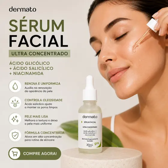 Sérum Facial Ultraconcentrado Dermato 30ml | Ácido Glicólico + Ácido Salicílico + Niacinamida | Skincare Uniforme