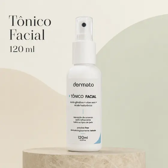 Tônico Facial Dermato 120ml | Ácido Glicólico, Aloe Vera e Ácido Hialurônico | Ação Refrescante e Cuidado da Pele