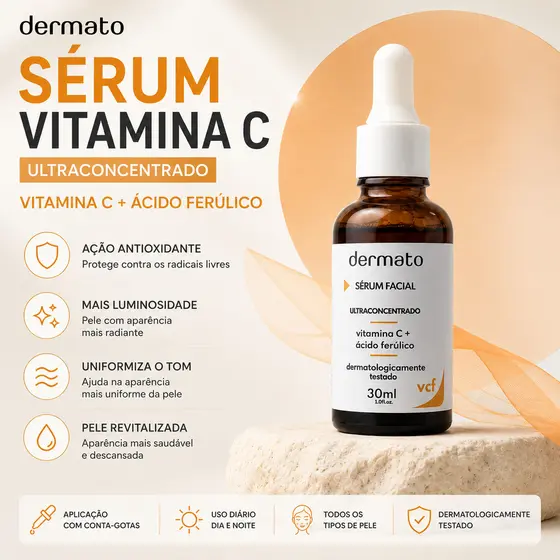 Sérum Facial Vitamina C 30ml | Ácido Ferúlico | Antioxidante, Luminosidade e Uniformidade da Pele