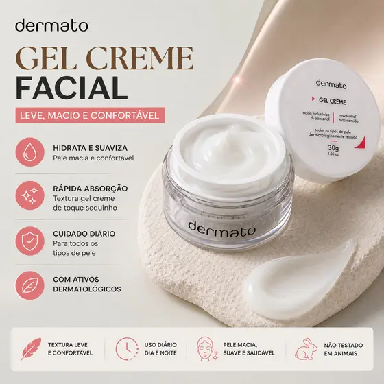 Gel Creme Facial 30g | Ácido Hialurônico + Niacinamida + Resveratrol + D-Pantenol | Hidratação Skincare