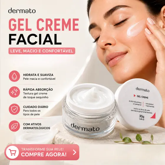 Gel Creme Facial Dermato 30g Ácido Hialurônico + Niacinamida + Resveratrol + D-Pantenol | Hidratação Skincare