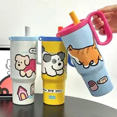 Garrafa Térmica Inox 304 750ml Grande Capacidade Infantil com Canudo | Copo Térmico Água Quente e Gelada Desenho Animado