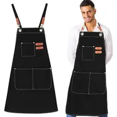 Avental De Chef De Algodão Baluue Com Bolsos Para Homens E Mulheres-Aventais De Cozinha Pretos De 12 Onças Cozinhar , Gr