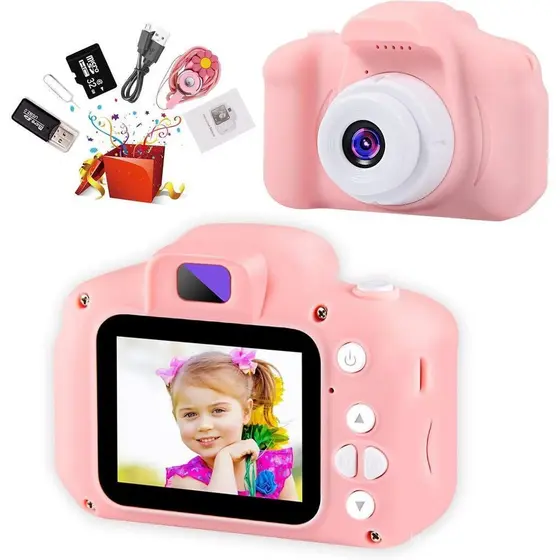 Câmera digital infantil, câmera para bebês, câmera infantil com tela de 2 polegadas e cartão SD de 32GB, câmera infantil