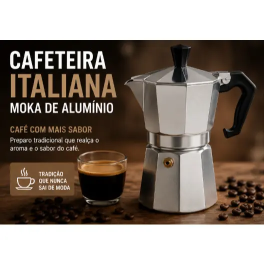 Cafeteira Italiana Moka de Alumínio – 3 e 6 Xícaras