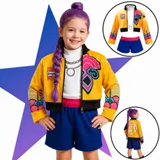 Fantasia KPOP Guerreira Rumi Infantil Guerreira K-POP Luxo Dança Show Menina Carnaval Dia Das Crianças