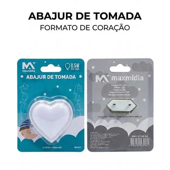 Abajur LED Coração de Tomada Luminária LED Coração de Tomada Decoração para Quarto Abajur Coração