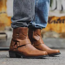 Botas Masculinas Vintage Jeans Cravejadas De Cano Médio De Cowboy De Salto Alto
