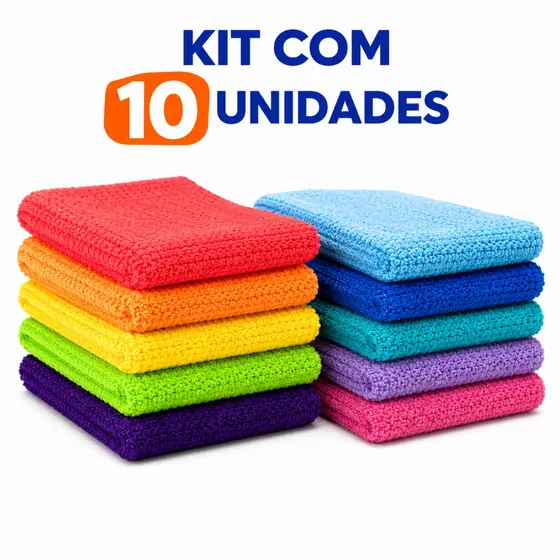 Kit 10 Panos Microfibra Multiuso Limpeza Alta Absorção Sem Fiapos pano microfibra limpeza casa superfícies e automotivo