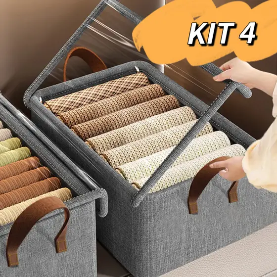 Kit 4 Caixa Organizadora com Tampa Dobrável para Roupas Guarda-Roupa Grande Capacidade