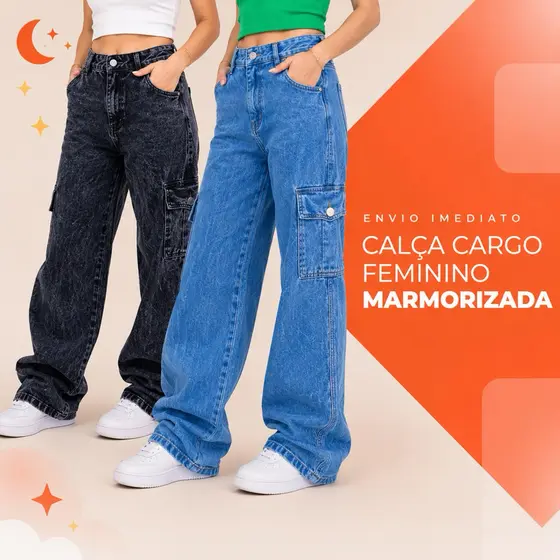 Calça Jeans Cargo Wide Leg Infantil Juvenil Feminina Premium Jeans Claro Moda Blogueirinha Estilo Gringa