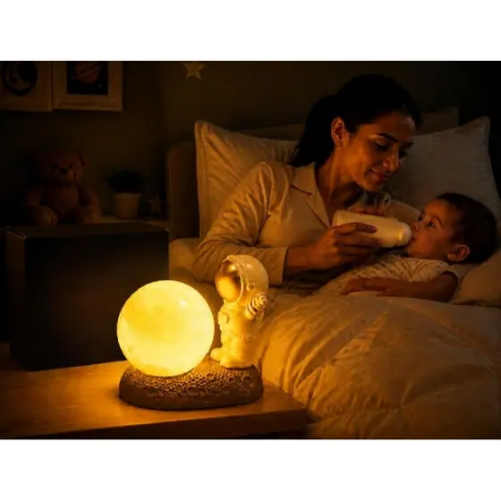 abajur Luminária Astronauta Infantil Astrolight Zein - Luz Noturna Suave a Bateria para Quarto de Criança