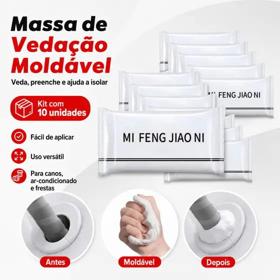 Kit 10 Massa Adesiva de Vedação Moldável para Ar-Condicionado, Canos e Cabos 5/10kit