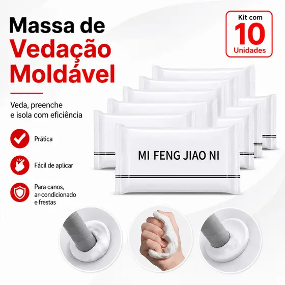 Massa Selante Branca Kit com 10 Unidades para Vedação de Furos e Tubulações 5/10kit