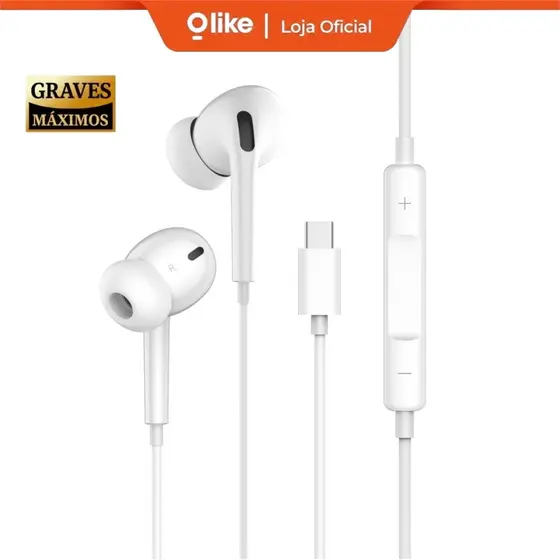 Fone de Ouvido Olike E208 com Fio e Microfone  USB-C  Lightning ou P2 3,5 mm  Som Estéreo para Chamadas e Música