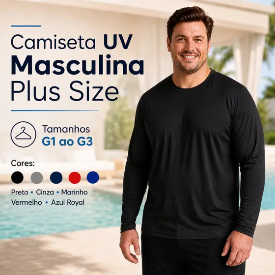Camiseta Térmica UV Plus Size Manga Longa Proteção Solar 50+ Masculina