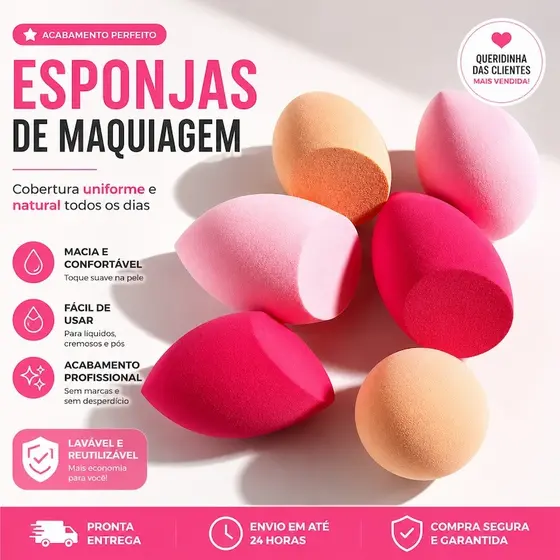 Esponjas de Maquiagem sem Látex | Ideal para Base, Corretivo e Contorno | Acabamento Natural