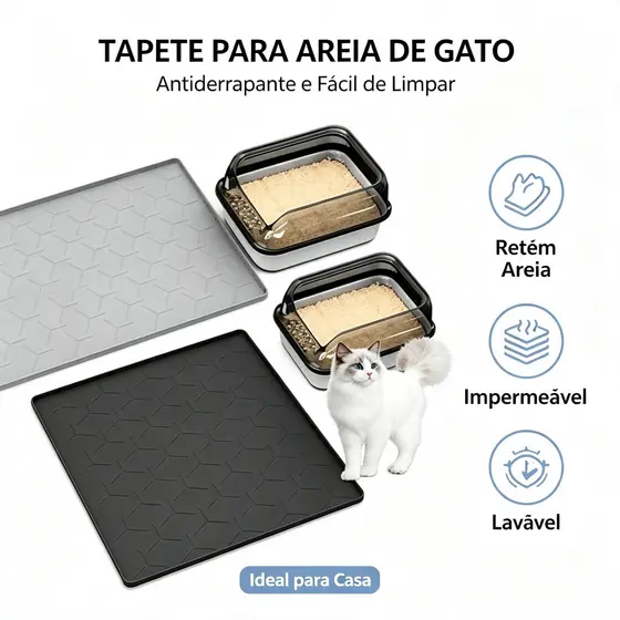 Tapete para Areia de Gato Extra Grande, Antiderrapante, Impermeável e Fácil de Limpar para Caixa de Areia