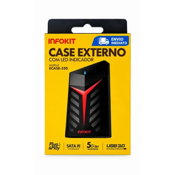 Case Externo Infokit para HD SSD Externo 2.5" USB 3.0 Velocidade 5GB