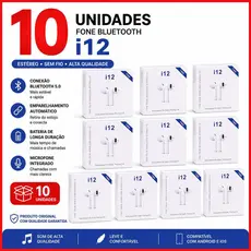 Kit Fones de Ouvido Bluetooth i12 TWS Sem Fio 5.0 com Microfone Compatível Android e iPhone