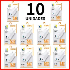 Kit Fonte Carregador Lelong 5.1A 2 Saídas USB e Type-C