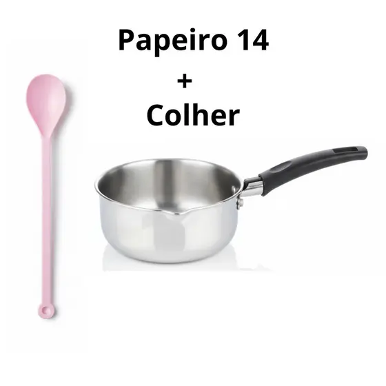 Panela Papeiro de Aluminio Para Papinha Purê Mingau Comida N14 Mais 1 Colher ROSA