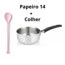 Panela Papeiro de Aluminio Para Papinha Purê Mingau Comida N14 Mais 1 Colher ROSA