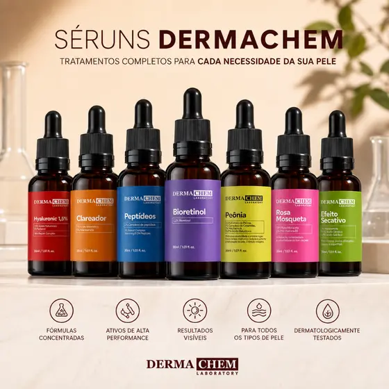 Dermachem Sérum Peptideos Peônia Clareador Secativo Rosa Mosqueta Bioretinol Hyaluronic - 30ml