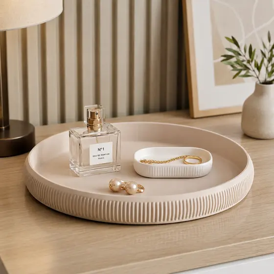 Bandeja Redonda Decorativa Japandi Porta Objetos Organizador Mesa Multiuso Banheiro Skincare Acessórios