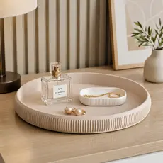 Bandeja Redonda Decorativa Japandi Porta Objetos Organizador Mesa Multiuso Banheiro Skincare Acessórios