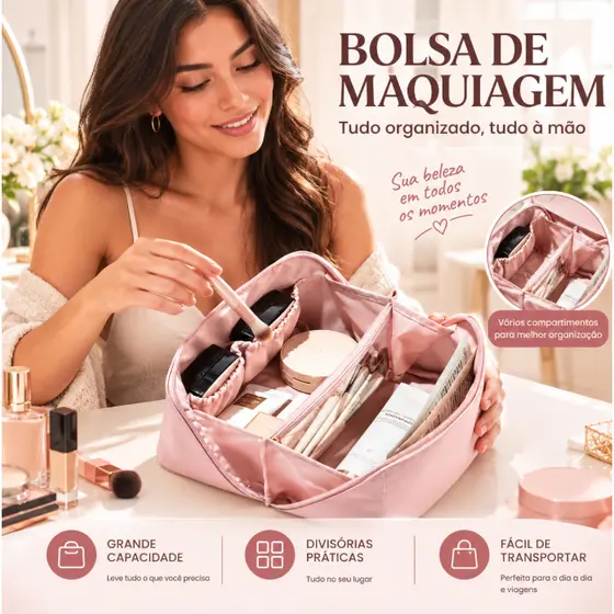 Necessaire Maquiagem Com Divisórias Portátil