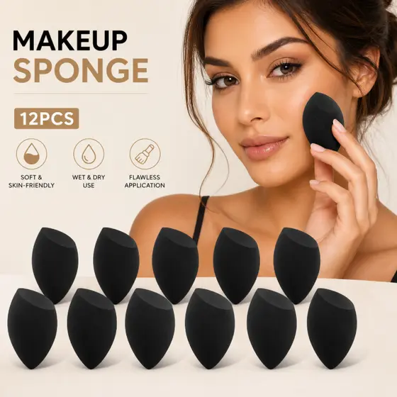 Kit 12 esponjas de maquiagem corte inclinado macia não absorve muito produto
