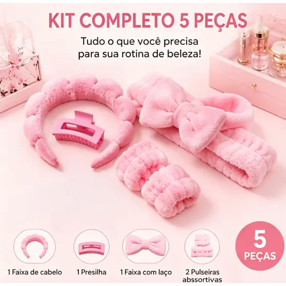Kit 5 peças faixa de cabelo pelúcia pulseira impermeável lavar rosto máscara facial