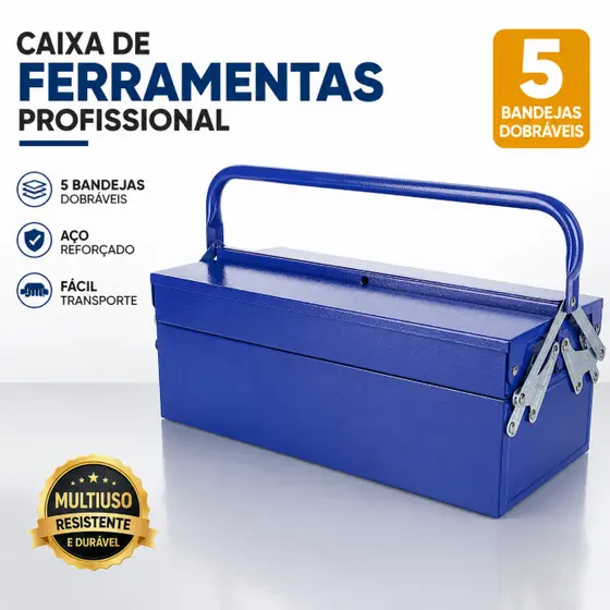 Caixa de Ferramentas Metálica Portátil com Alça, Organizador Resistente para Reparos, Garagem e Uso DIY