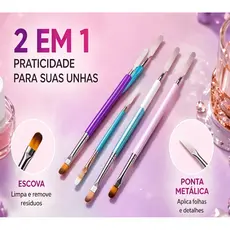 Kit Espátula E Pincel Para Unhas Cabo Colorido Aleatório Ferramenta Dupla Aço Inoxidável Para Manicure