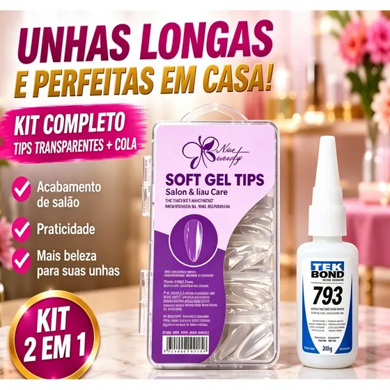 Kit Unhas Postiças Transparentes + Cola, Alongamento De Unha Para Manicure