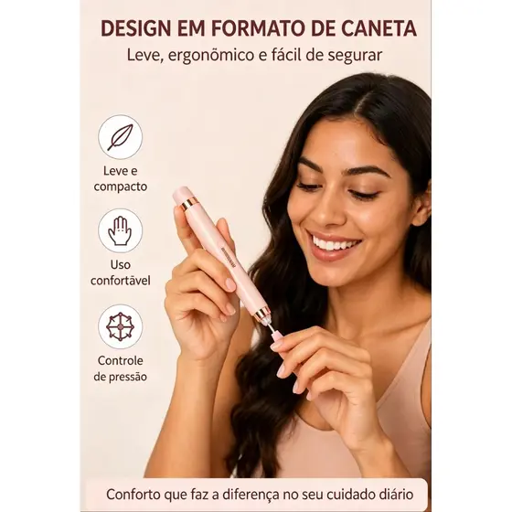 Lixadeira elétrica de unha formato caneta recarregável USB portátil várias pontas para manicure