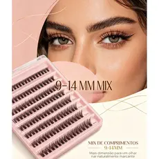 Cílios postiços volume fio a fio D curl comprimento misto 9‑14mm fios finos e naturais