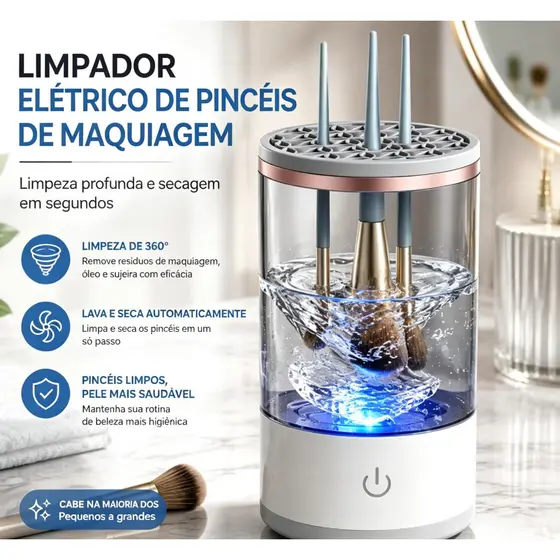Limpador elétrico para pincéis de maquiagem limpeza rápida e secagem automática prático
