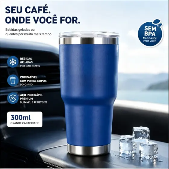 Copo Térmico 30oz Aço Inoxidável Para Carro, Tampa, Isolamento Térmico Para Bebidas Quentes e Frias, Portátil