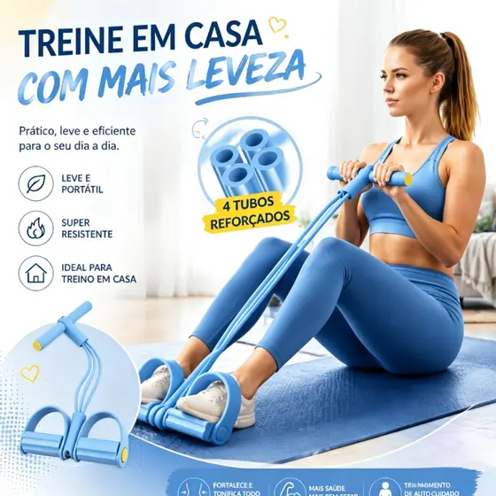 Aparelho Abdominal com Elástico de Resistência, Apoio para os Pés, Equipamento Fitness para Treino em Casa