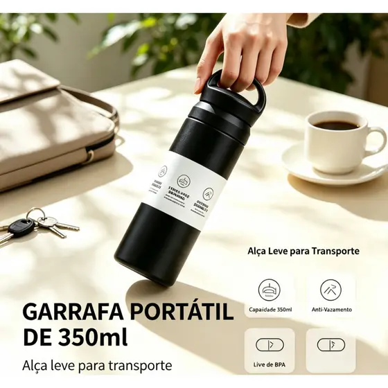 Copo Térmico 350ml com Alça e Tampa, Copo Portátil para Café e Bebidas Quentes e Frias