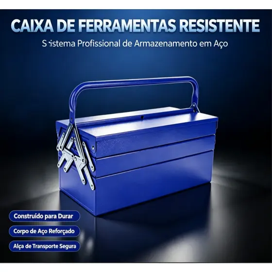 Caixa de Ferramentas de Aço Reforçada com Alça, Organizador Portátil para Garagem e DIY, Resistente e Prática