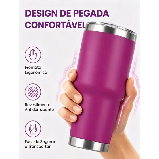 Copo Térmico para Carro 30oz com Tampa, Copo Portátil para Café e Bebidas Quentes e Frias Roxo