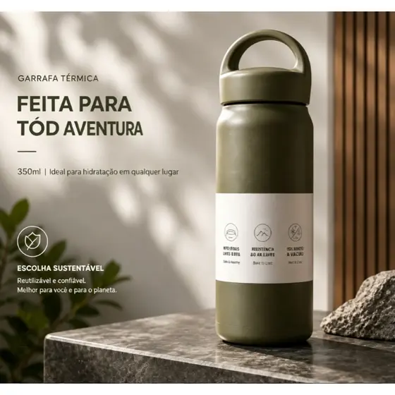 Garrafa Térmica 350ml com Alça e Tampa, Isolamento Térmico, Bebidas Quentes e Frias, Copo Portátil, Café, Chá, Academia