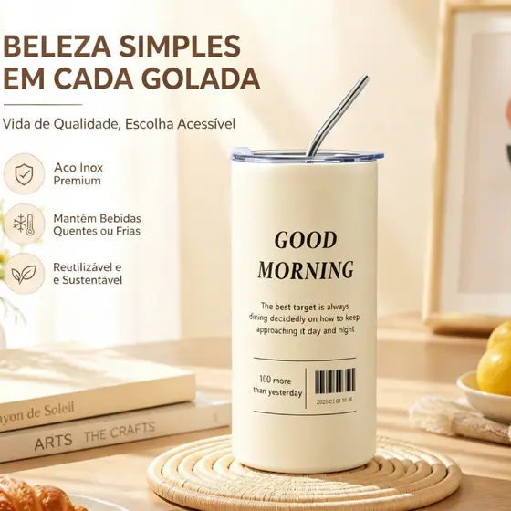 Copo Portátil 600ml com Canudo e Tampa, Copo para Bebidas Café Água com Design Moderno