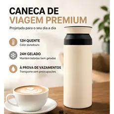 Copo Térmico 350ml Portátil, Tampa Hermética, Café, Chá, Bebidas Quentes e Frias, Design Compacto, Viagem e Uso Diário